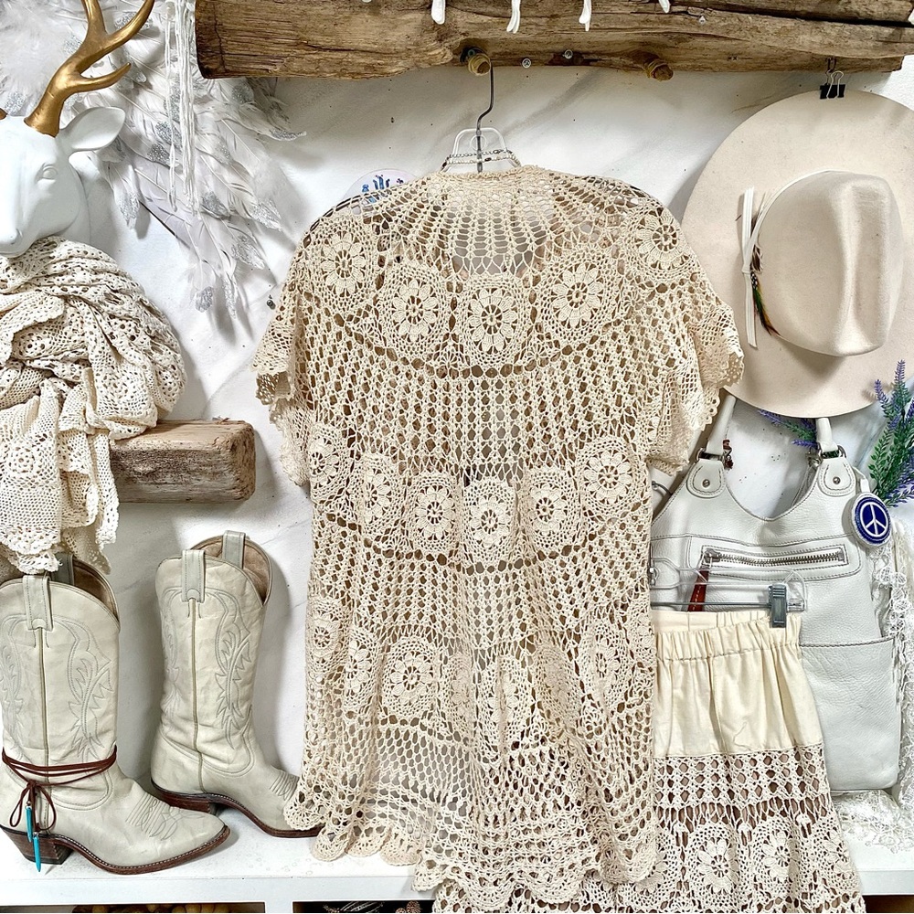 Artisan Crochet set boho lace set skirt/cardi shabby chic prairie Country vibel - Picture 8 of 16